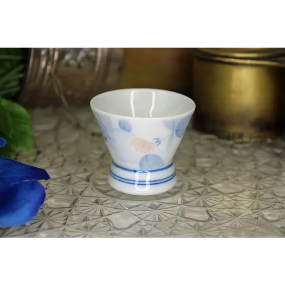 Japanese Blue Floral Tokkuri and Sake Cup Set